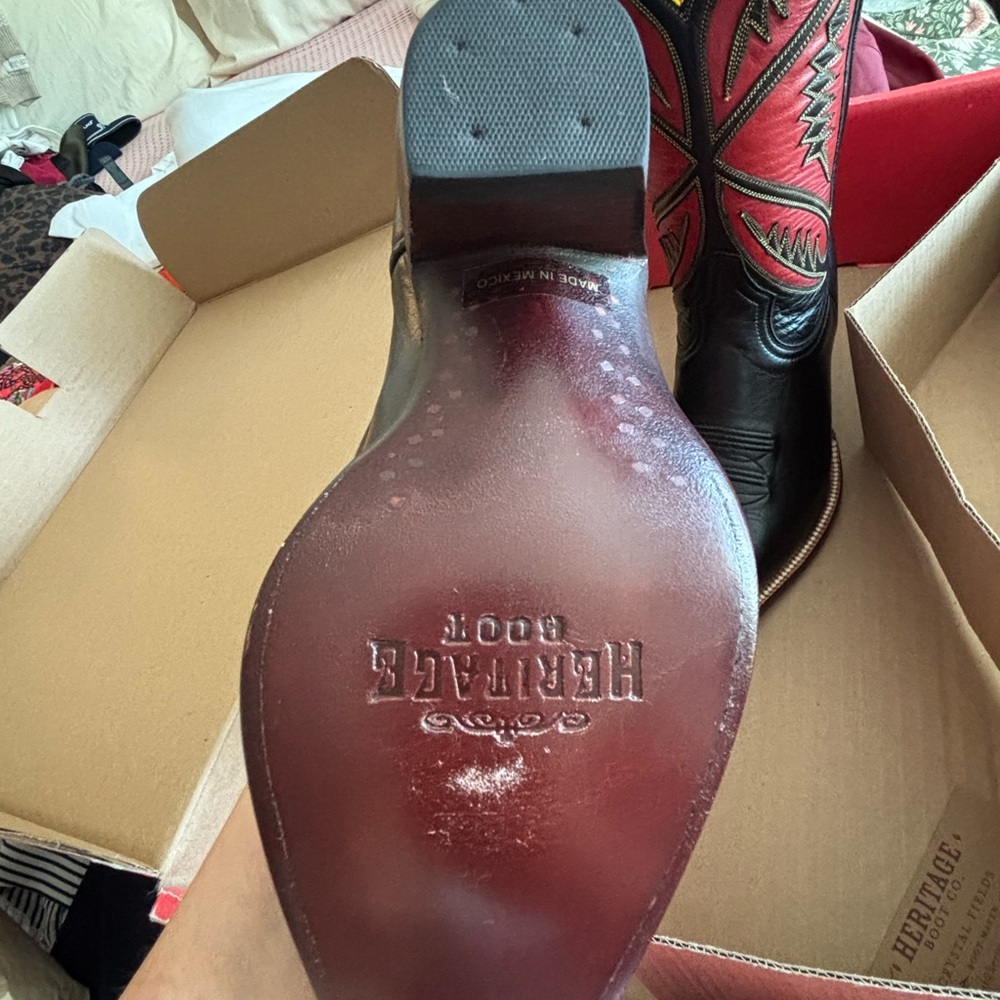 Heritage Red and Black Leather Boots - Picture 4 of 6